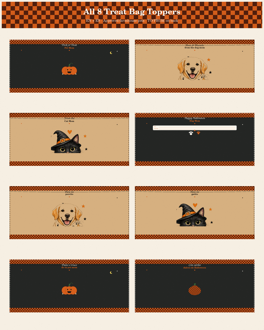 Halloween Pet Treat Bag Toppers — all 8 EN+ES