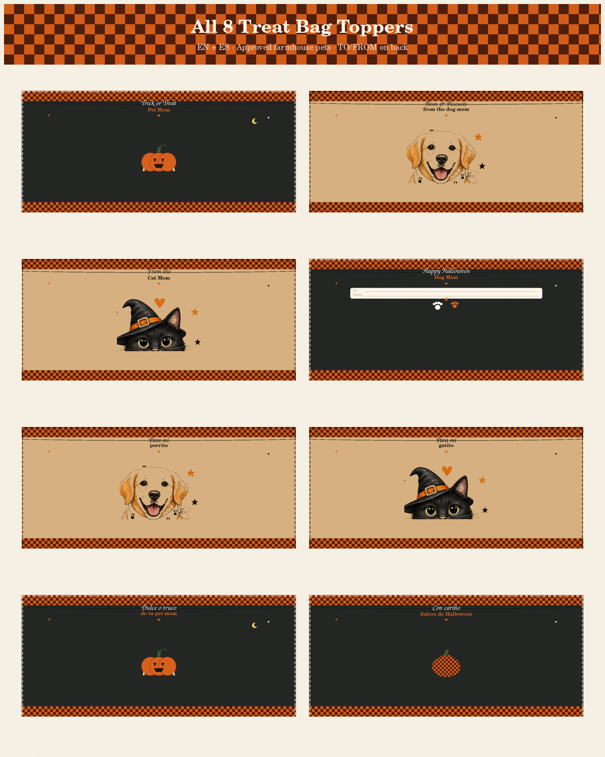 Halloween Pet Treat Bag Toppers — all 8 EN+ES