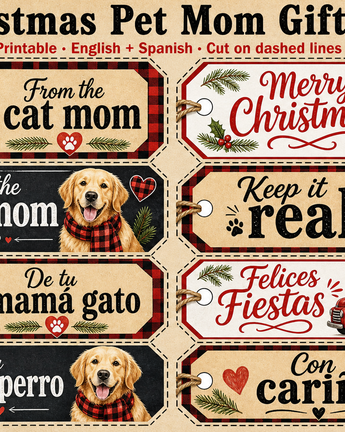 Christmas Pet Mom Gift Tags — farmhouse printable listing main