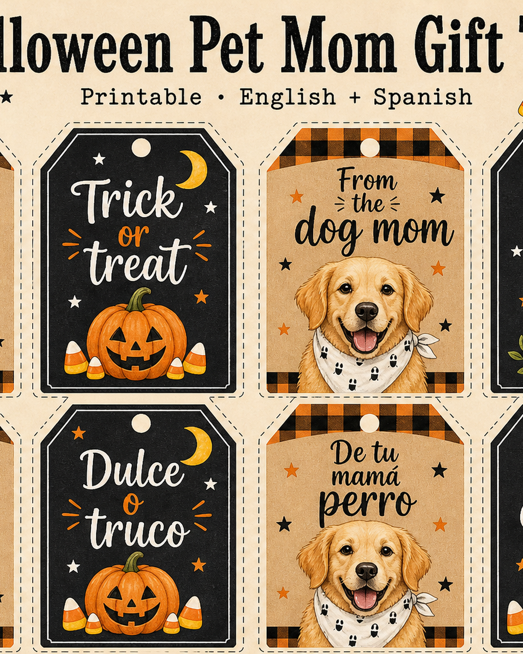 Halloween Pet Mom Gift Tags — farmhouse printable listing main