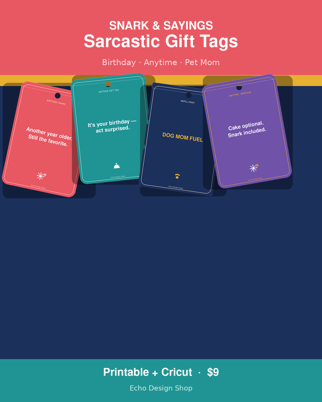 Sarcastic Birthday & Anytime Gift Tags — Snark & Sayings listing main 1200x1500