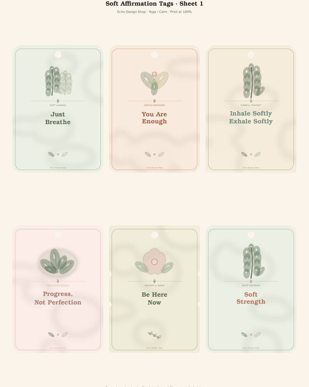 Soft Affirmation Gift Tags — print sheet 1 preview