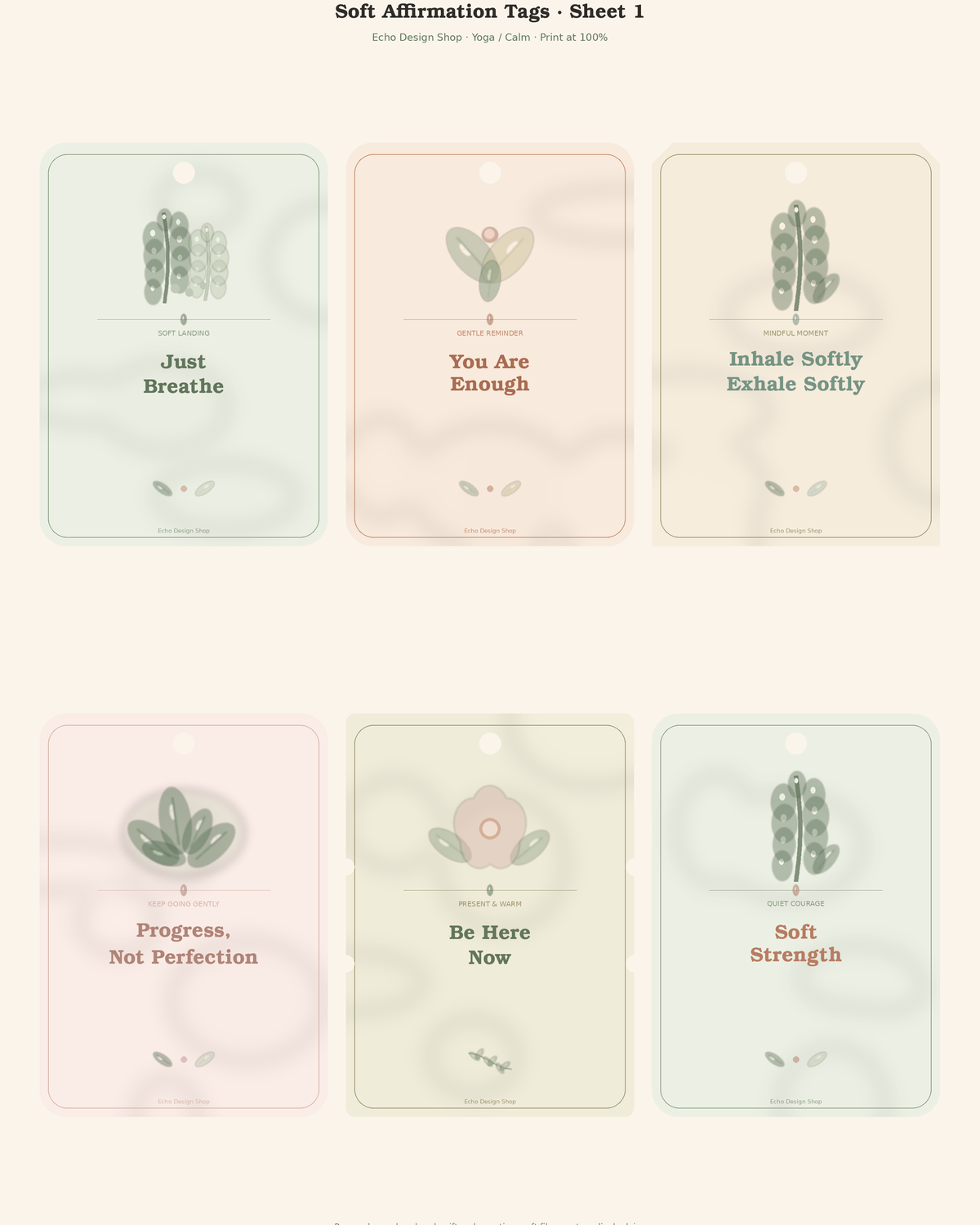 Soft Affirmation Gift Tags — print sheet 1 preview