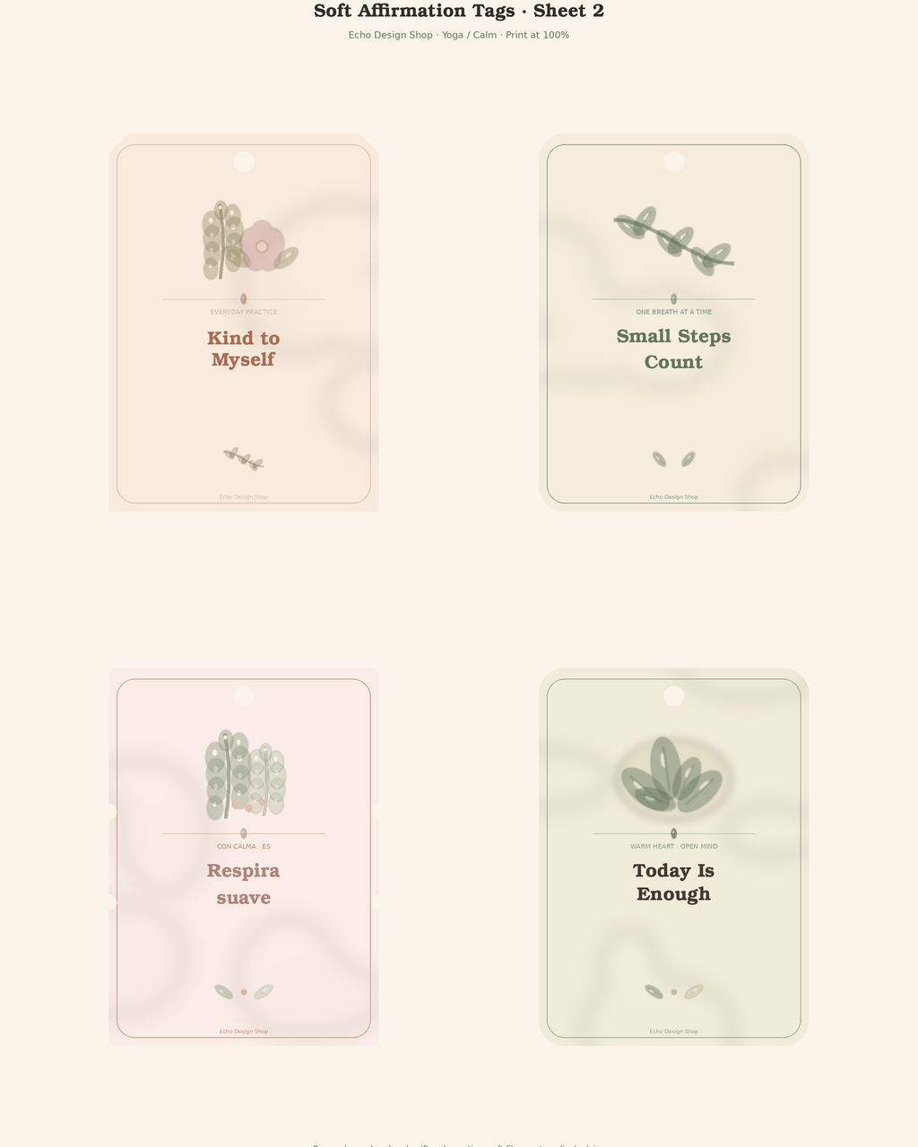 Soft Affirmation Gift Tags — print sheet 2 preview