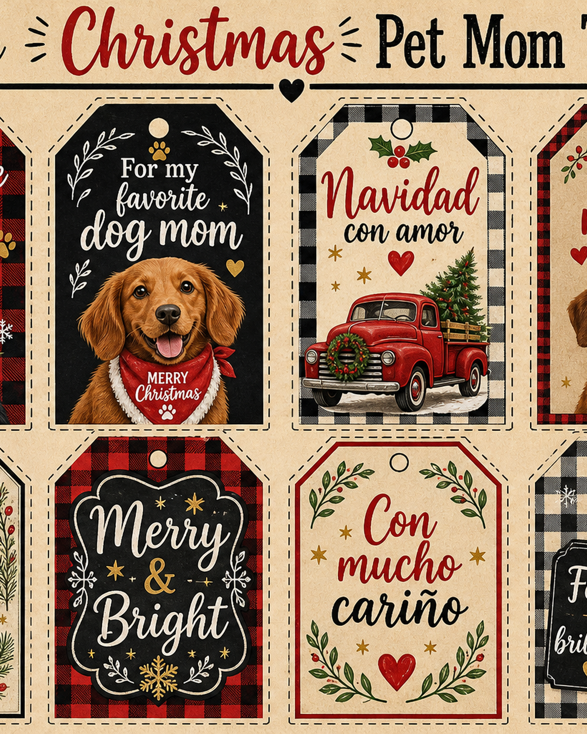 Christmas Pet Mom Gift Tags — farmhouse tags grid preview