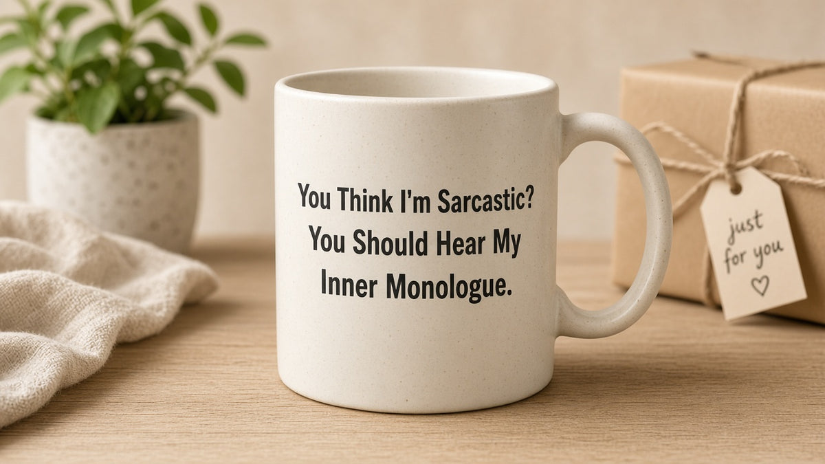 Cream speckled mug: You Think I'm Sarcastic? You Should Hear My Inner Monologue